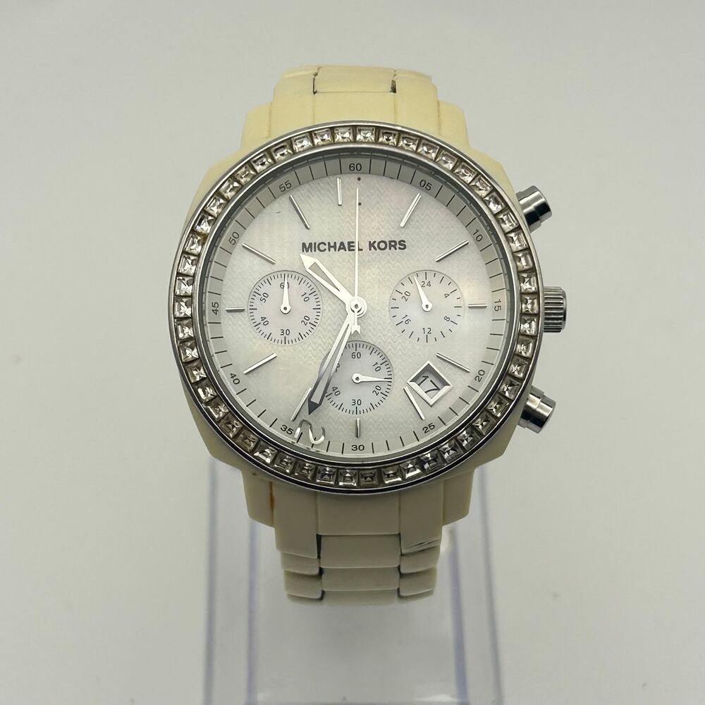 Michael Kors Runway MK-5079 White Acrylic Band Women’s Watch New Battery